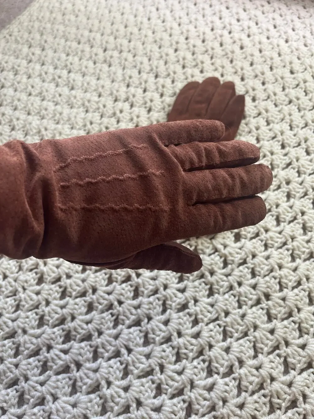 Vintage 90s Brown Suede Gloves Short Leather Western Size Medium